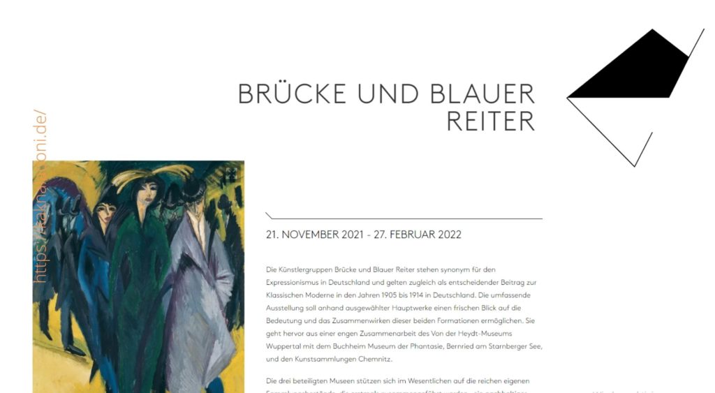 Скриншот с сайта музея Von der Heydt о выставке Brucke und blauer Reiter